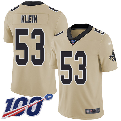 Men New Orleans Saints Limited Gold A J Klein Jersey NFL Football 53 100th Season Inverted Legend Jersey